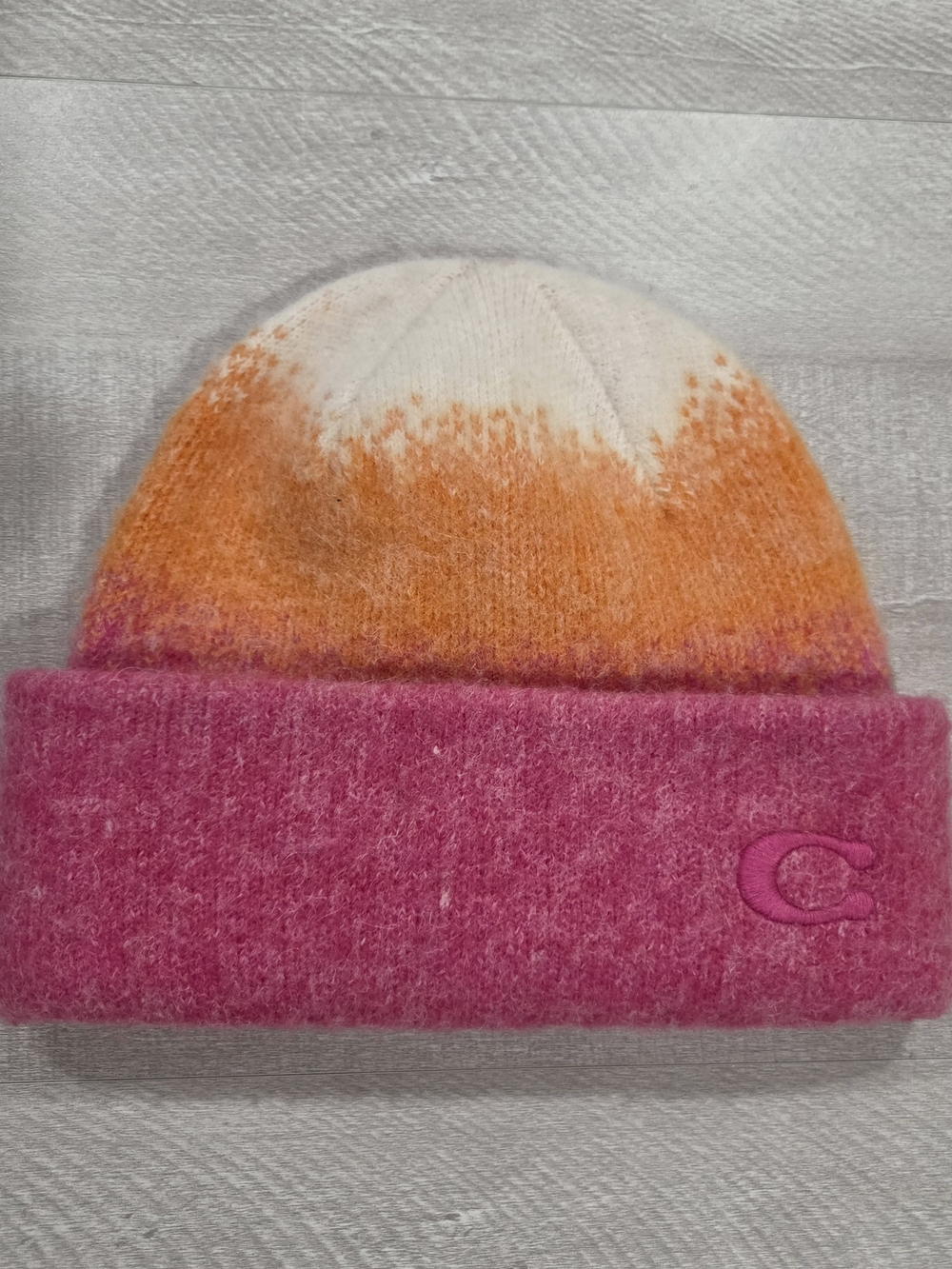 Coach Colorblock Knit Beanie - Pink, Orange & White